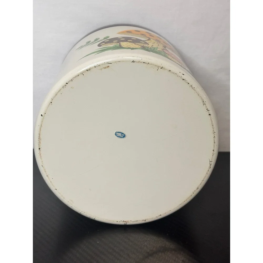 Vintage Mushroom Metal Canister Retro 70s Kitchen Storage Tin Made in Japan 6in